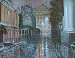 Chernigovsky pereulok in rain. Moscow